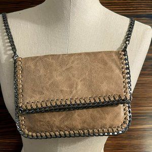 Genuine Leather Mottled Tan Removable Gunmetal Chain Crossbody Bag